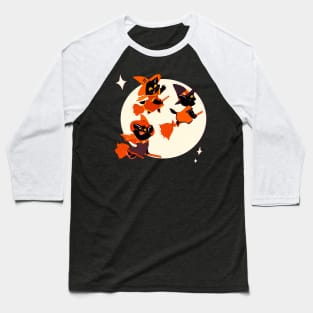 Halloween Kitten Witches Broomstick Ride Baseball T-Shirt